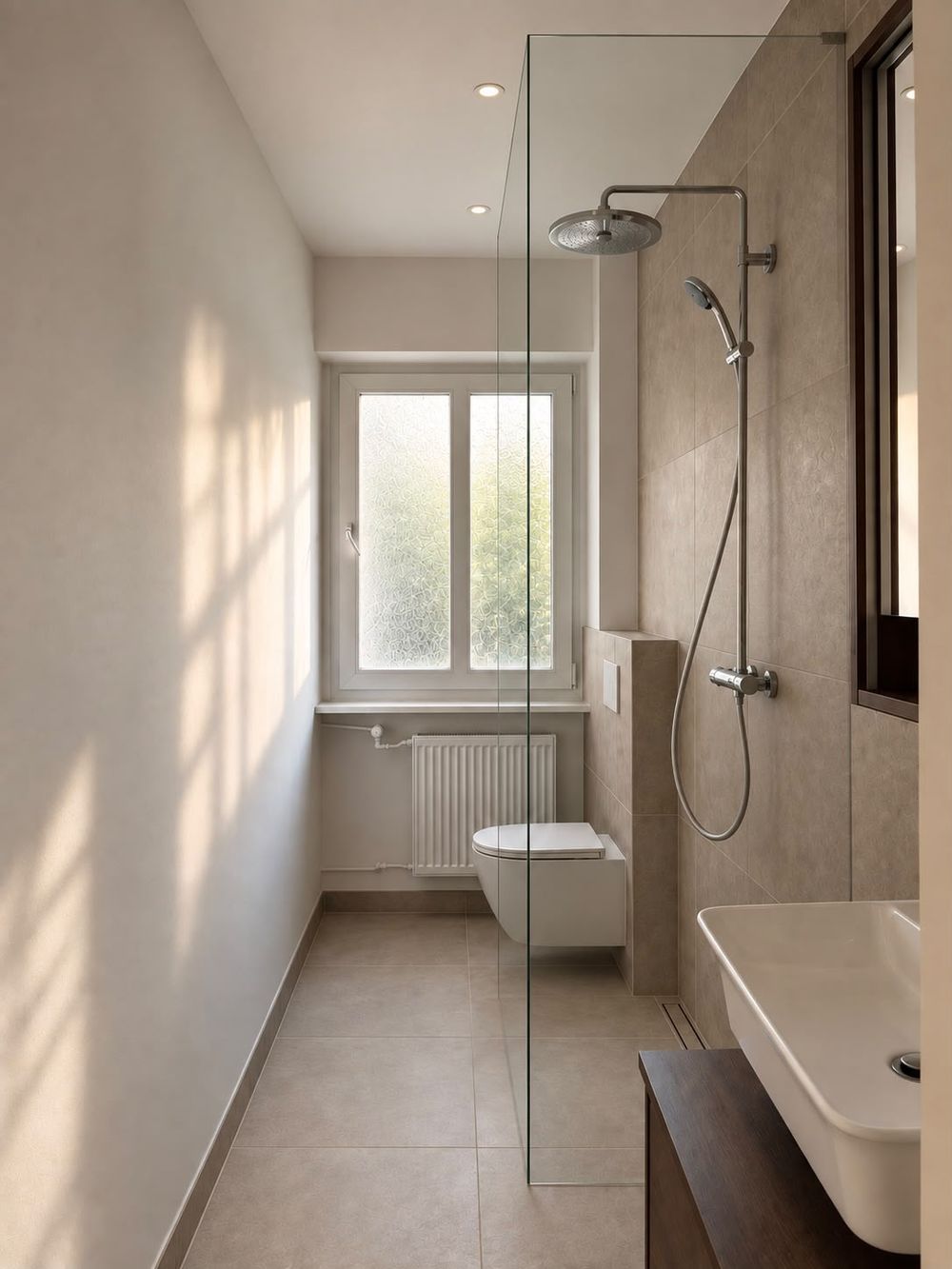 Bad mit bodengleicher Dusche und Glasabtrennung